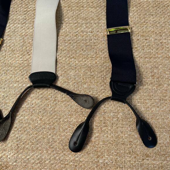 Jos A Bank Suspenders Navy Grosgrain Black Leather Button On Braces Mens - Picture 2 of 9